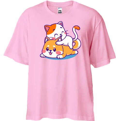 Футболка двонитка Oversize, Рожевий, "Кошенята"