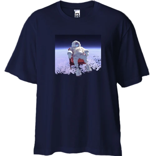Футболка двунитка Oversize, Синий, с астронавтом в кресле