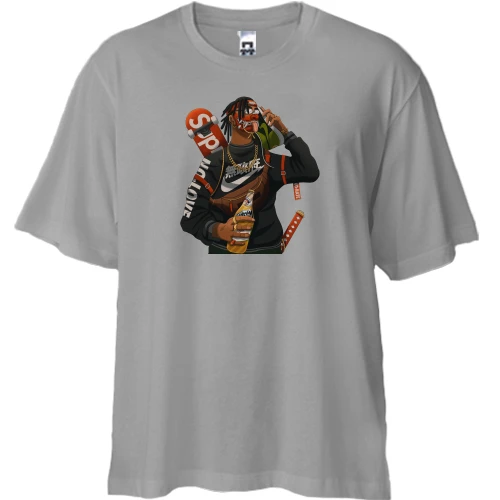 Футболка двонитка Oversize, Сірий, "Street Ganster"