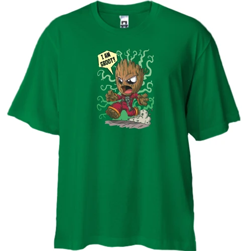 Футболка двунитка Oversize, Зеленый, "I am Groot" (Вартові Галактики)