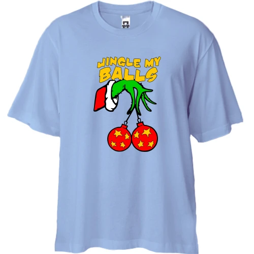 Футболка двунитка Oversize, Синий, с новогодними шарами "jingle my balls"