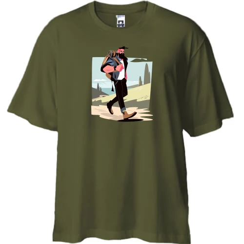 Футболка двунитка Oversize, Хаки, "Путешествие"