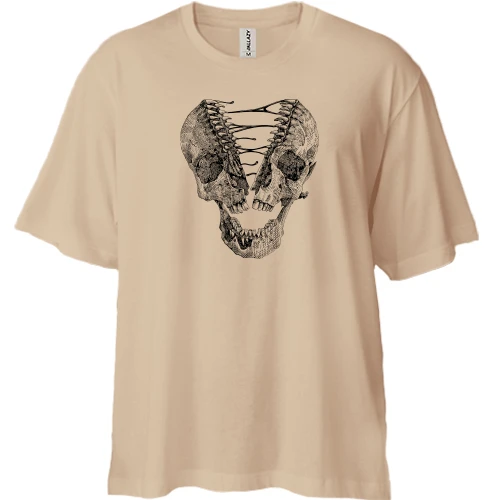 Футболка двунитка Oversize, Бежевый, "Разрыв башки"