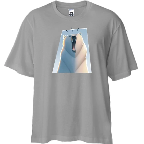Футболка двунитка Oversize, Серый, с полярным медведем