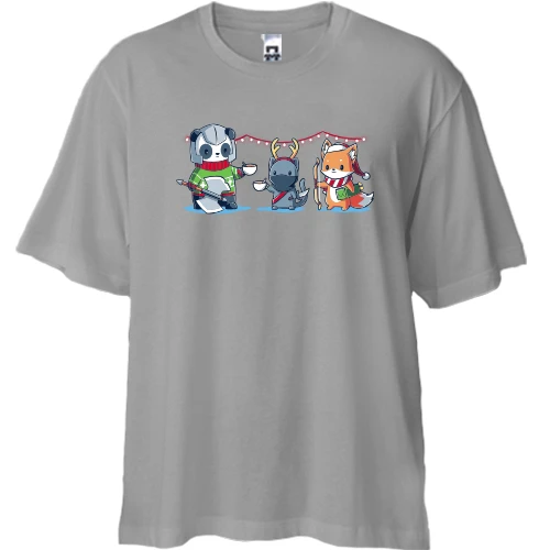 Футболка двунитка Oversize, Серый, с кастюмированными зверушкам