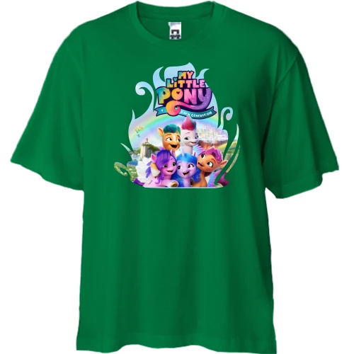 Футболка двунитка Oversize, Зеленый, с героями мультфильма "My little pony"