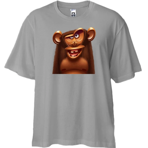 Футболка двонитка Oversize, Сірий, з мавпою у стилі cartoon