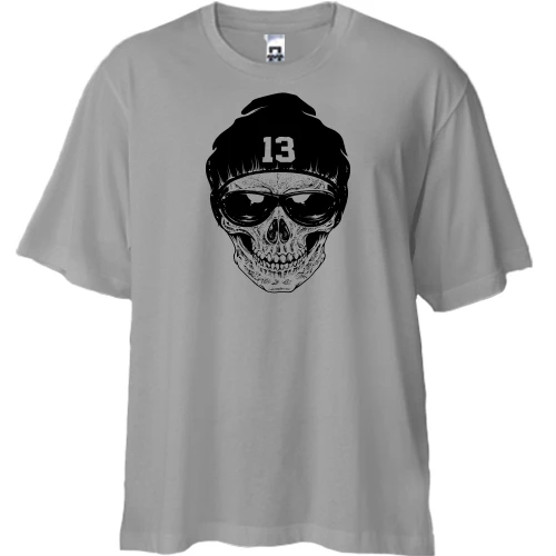 Футболка двонитка Oversize, Сірий, з черепом "13"