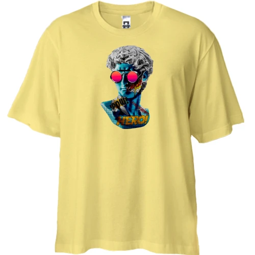 Футболка двунитка Oversize, Желтый, "HERO!"