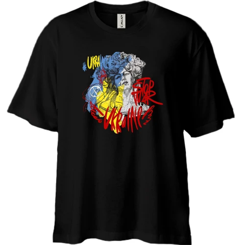 Футболка двунитка Oversize, Черный, "Stop war Ukraine"