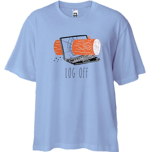 Футболка двунитка Oversize с бревном в мониторе "Log off"