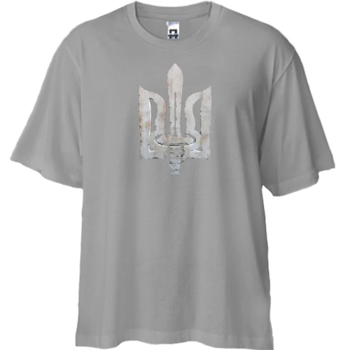 Футболка двунитка Oversize, Серый, "Каменный тризуб"