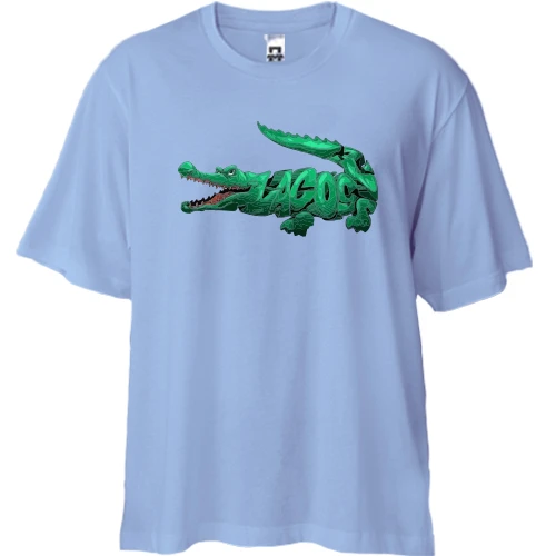 Футболка двунитка Oversize, Синий, с крокодилом "Lacoste"