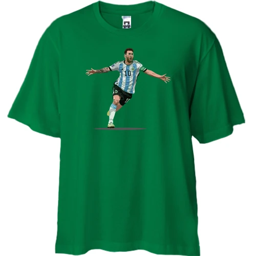 Футболка двонитка Oversize, Хакі, із захопленим Мессі