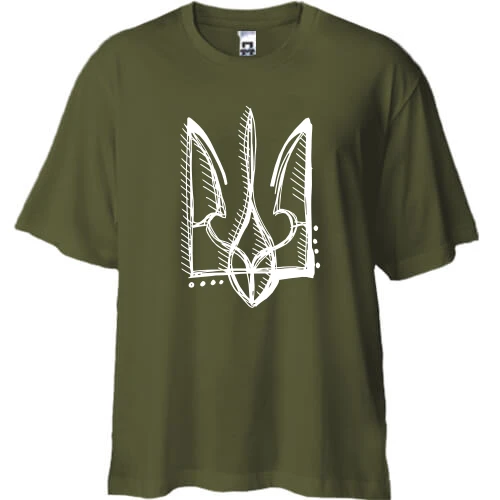 Футболка двонитка Oversize, Хакі, з тризубом зі штрихами