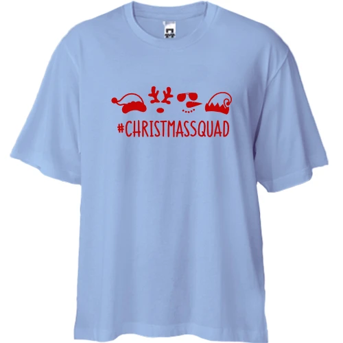 Футболка двунитка Oversize, Синий, на Новый Год "#christmassqoad"
