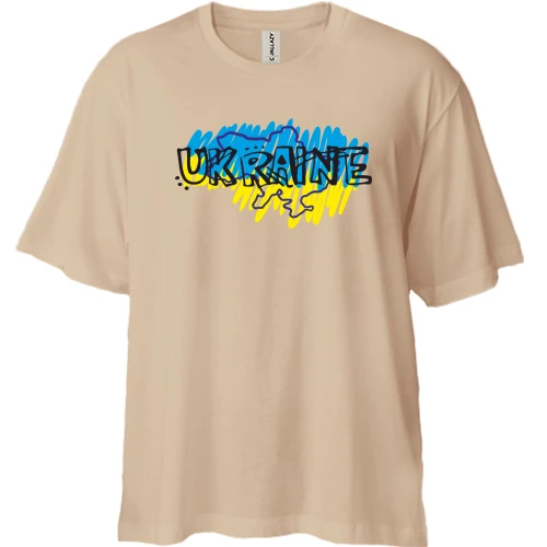 Футболка двунитка Oversize, Белый, "Ukraine" в рисованном стиле