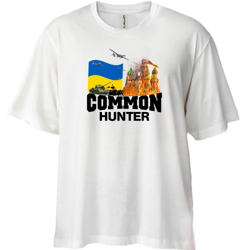 Футболка двонитка Oversize, Білий, Common Hunter з палаючою Москвою