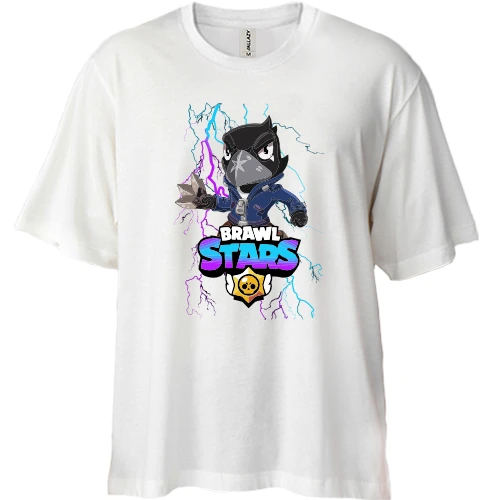 Футболка двонитка Oversize, Білий, з Вороном (Brawl Stars)