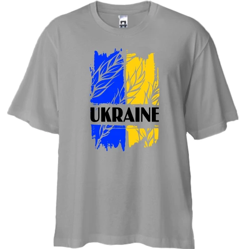 Футболка двунитка Oversize, Серый, с надписью "Ukraine" на фоне флага