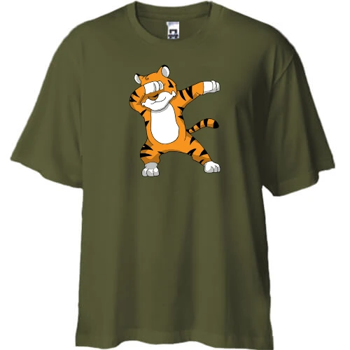 Футболка двонитка Oversize, Хакі, "Танцуючий тигр"