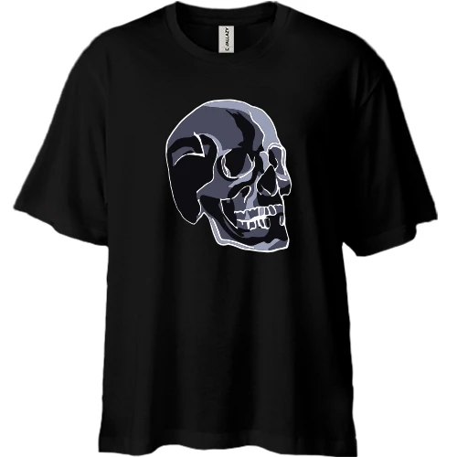 Футболка двунитка Oversize, Черный, с тёмным черепом