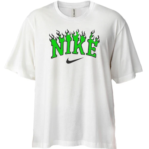 Футболка двунитка Oversize, Белый, с лого Nike в пламени