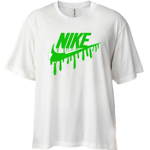 Футболка двунитка Oversize, Белый, лого "Nike" c потеками