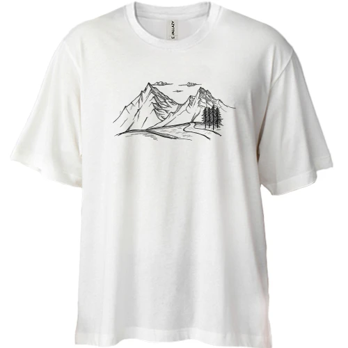 Футболка двунитка Oversize, Белый, с изображением гор