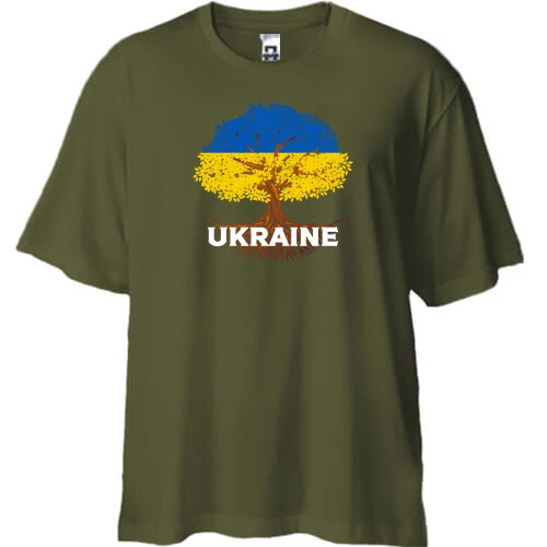 Футболка двунитка Oversize, Хаки, "Дерево Украины"