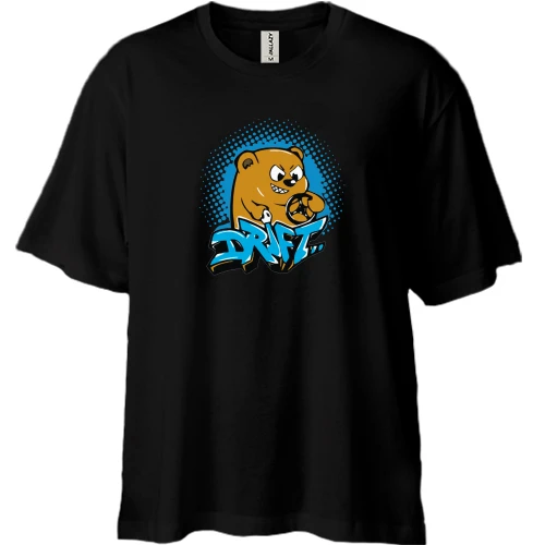 Футболка двунитка Oversize, Черный, мишка гонщик (Drift)