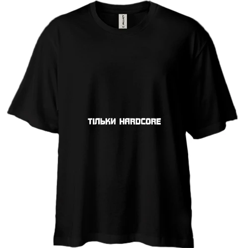 Футболка двунитка Oversize, Черный, с яростным псом "Только hardcore"