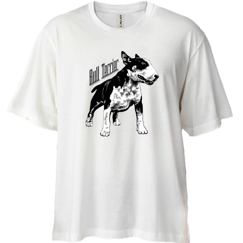Футболка двонитка Oversize, Білий, з бультер'єром "Bull Terrier"