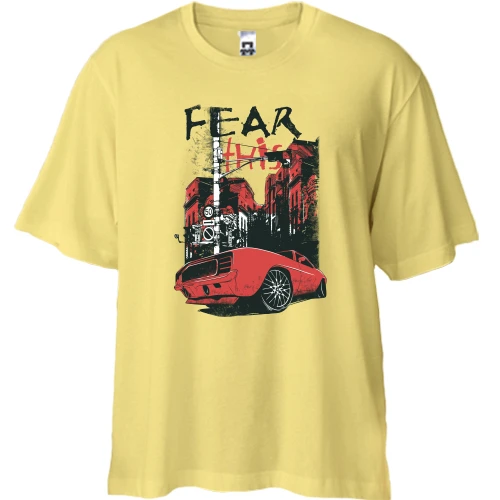 Футболка двунитка Oversize c машиной и надписью "Fear this"