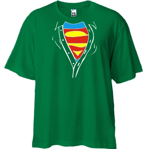 Футболка двонитка Oversize, Зелений, із секретом - Superman