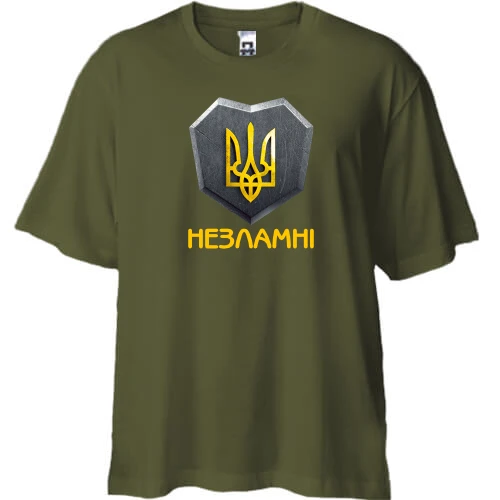 Футболка двунитка Oversize, Хаки, с гербом Украины - Незламні
