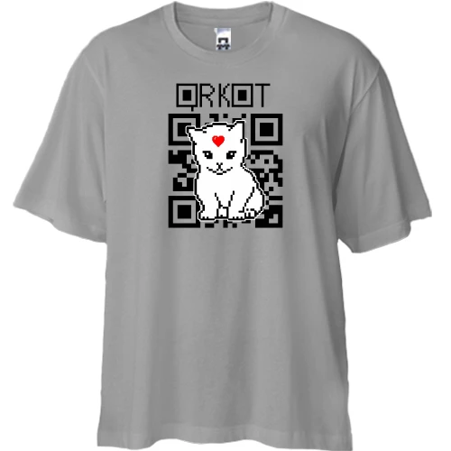 Футболка двонитка Oversize, Сірий, "QR кіт"