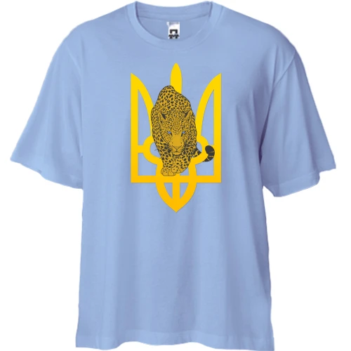 Футболка двонитка Oversize, Синій, з гепардом на фоні тризуба