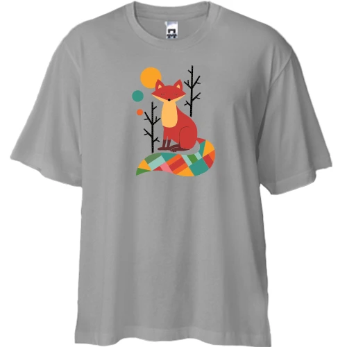 Футболка двунитка Oversize, Серый, Геометрическая лиса