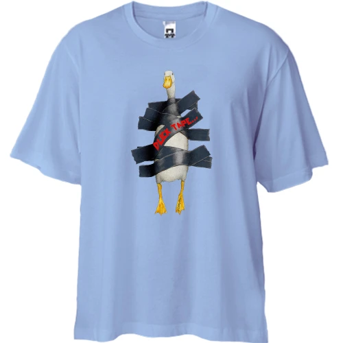 Футболка двунитка Oversize, Синий, с гусем на скотче "duck tape.."