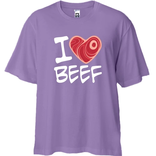 Футболка двунитка Oversize, Лавандовый, "I love Beef"
