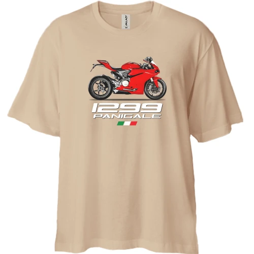 Футболка двунитка Oversize, Бежевый, с мотоциклом "Ducati1299 Panigale"