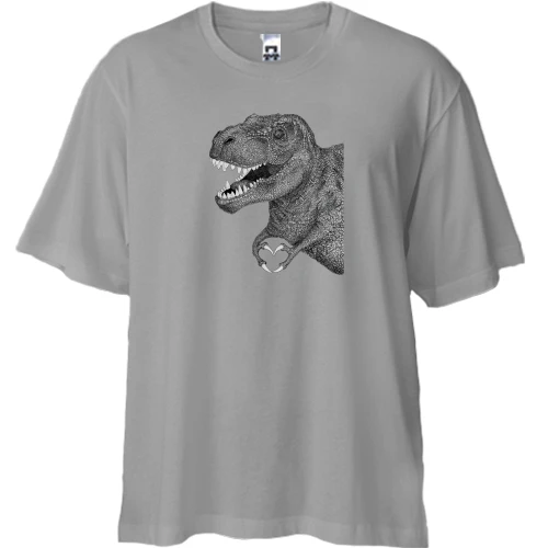 Футболка двунитка Oversize, Серый, "Дино с любовью"