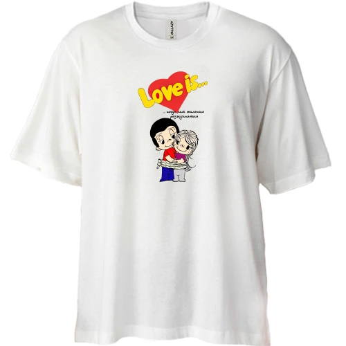Футболка двунитка Oversize, Белый, Love is... с парой, связанной верёвкой