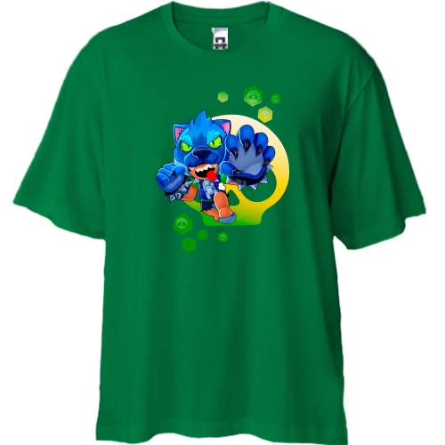 Футболка двунитка Oversize, Зеленый, со львом (Brawl Stars)