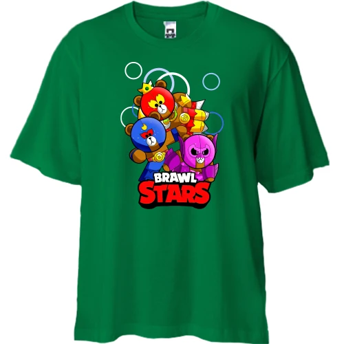 Футболка двунитка Oversize, Зеленый, з ведмедиками (Brawl Stars)