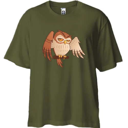 Футболка двонитка Oversize з совою на жердинці