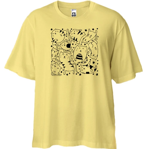 Футболка двонитка Oversize, Жовтий, "Сплячі котики"