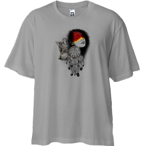Футболка двунитка Oversize, Серый, "Ловец снов"