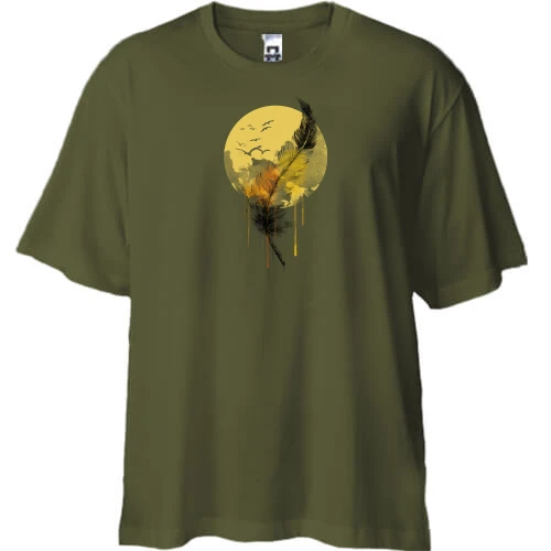 Футболка двонитка Oversize, Хакі, "Перо" арт